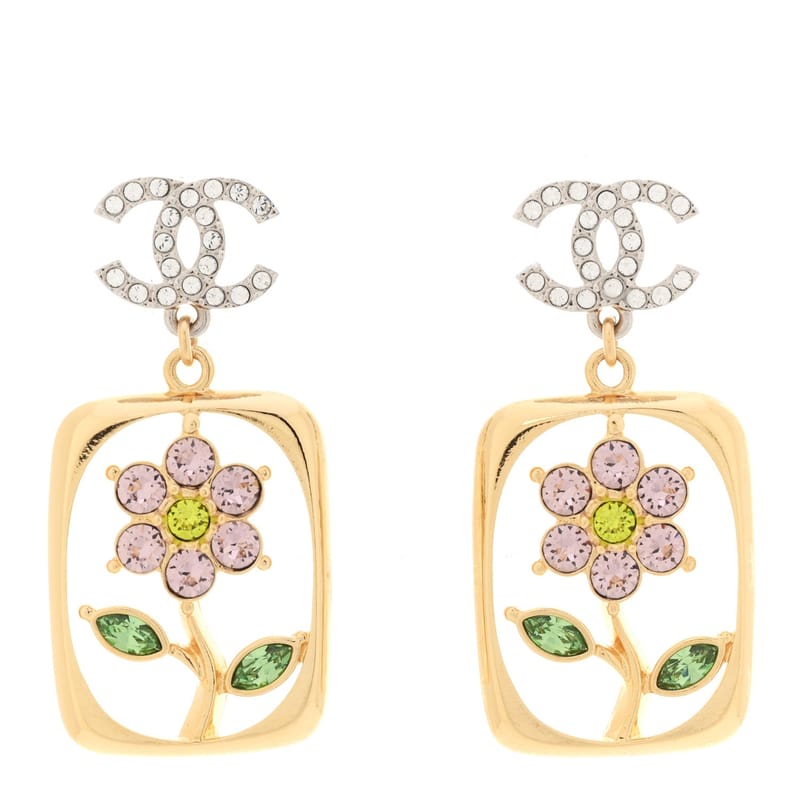 Crystal CC Flower сережки Purple Green золото срібло