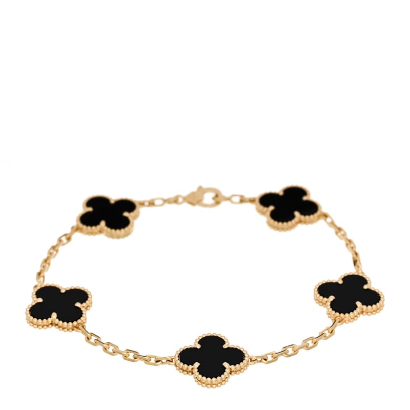 18K жовте золото чорний онікс 5 Motifs Vintage Alhambra браслет