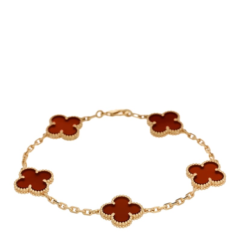18K жовте золото Carnelian 5 Motifs Vintage Alhambra браслет