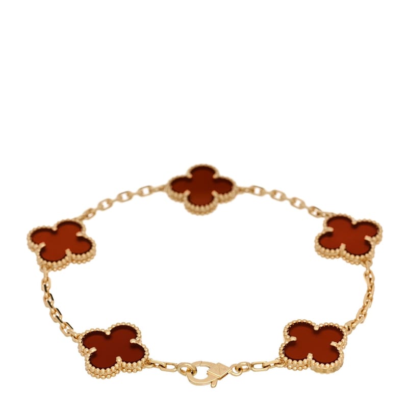 18K жовте золото Carnelian 5 Motifs Vintage Alhambra браслет