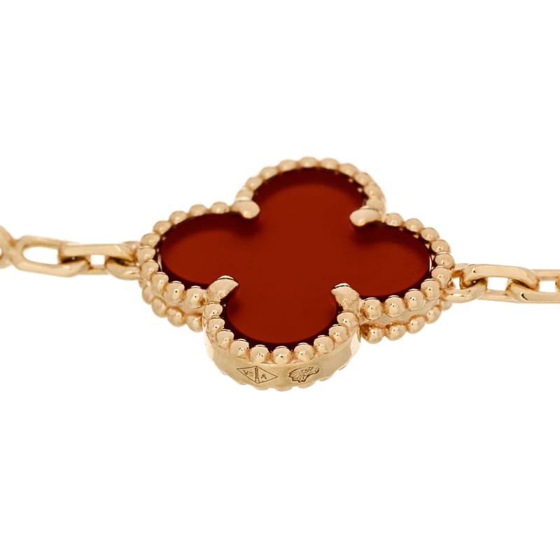 18K жовте золото Carnelian 5 Motifs Vintage Alhambra браслет