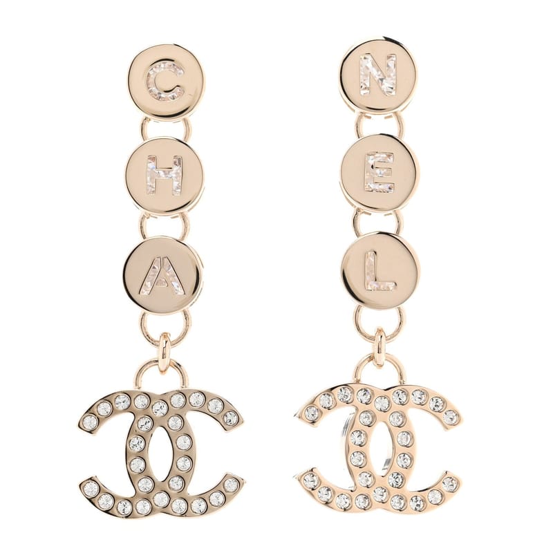 Metal Crystal CC Cha-Nel Logo Drop сережки Light золото