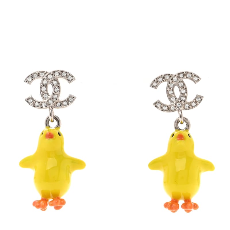Metal Resin Strass Crystal CC Baby Chick підвіска сережки срібло жовтий Orange