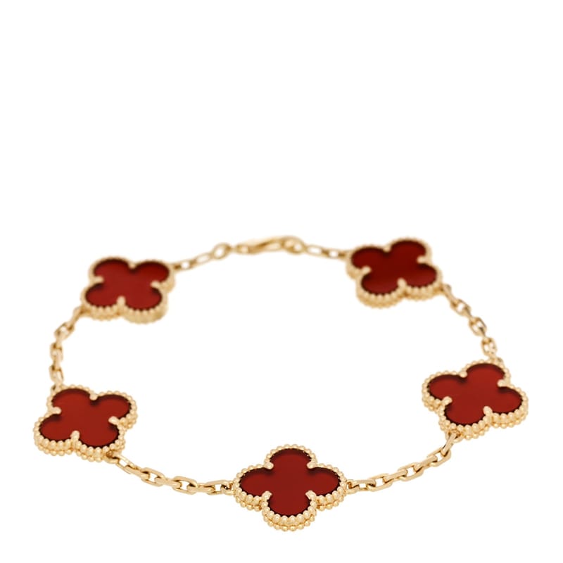 18K жовте золото Carnelian 5 Motifs Vintage Alhambra браслет