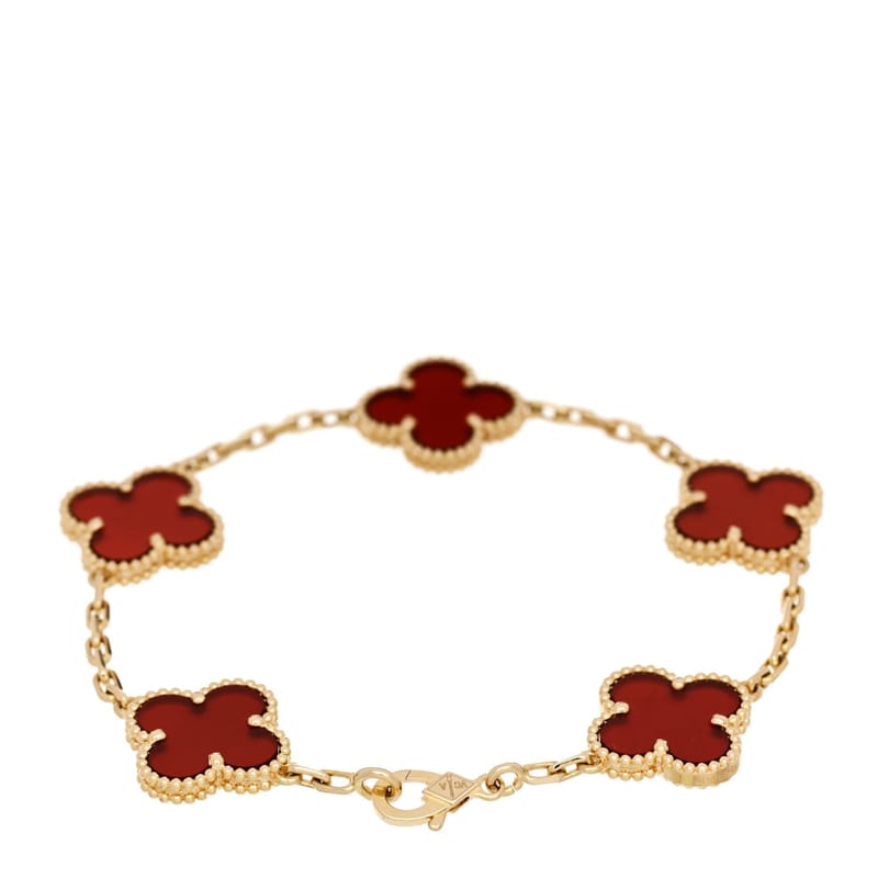 18K жовте золото Carnelian 5 Motifs Vintage Alhambra браслет