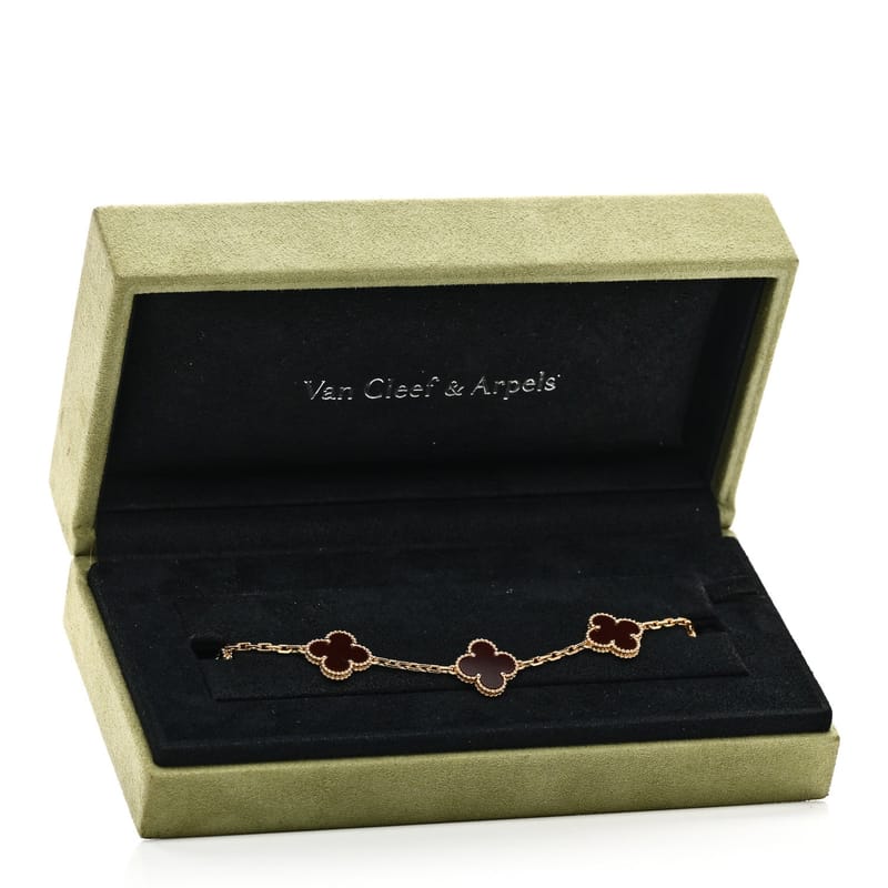 18K жовте золото Carnelian 5 Motifs Vintage Alhambra браслет