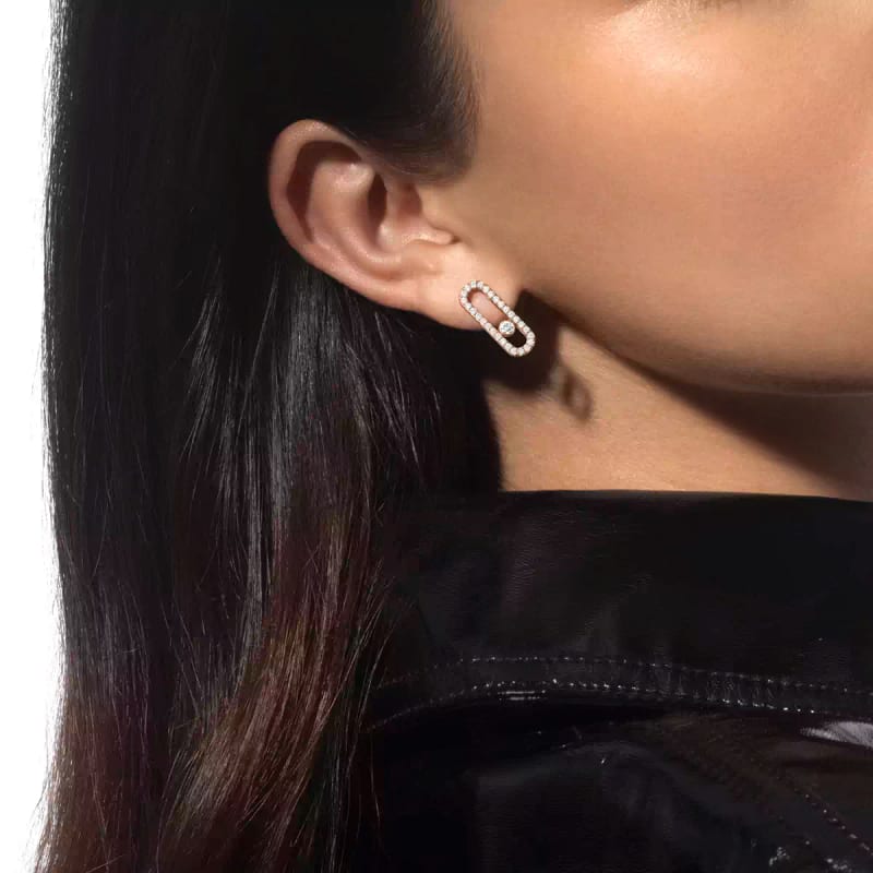 Mono boucle d'oreille pavée Move Uno droite